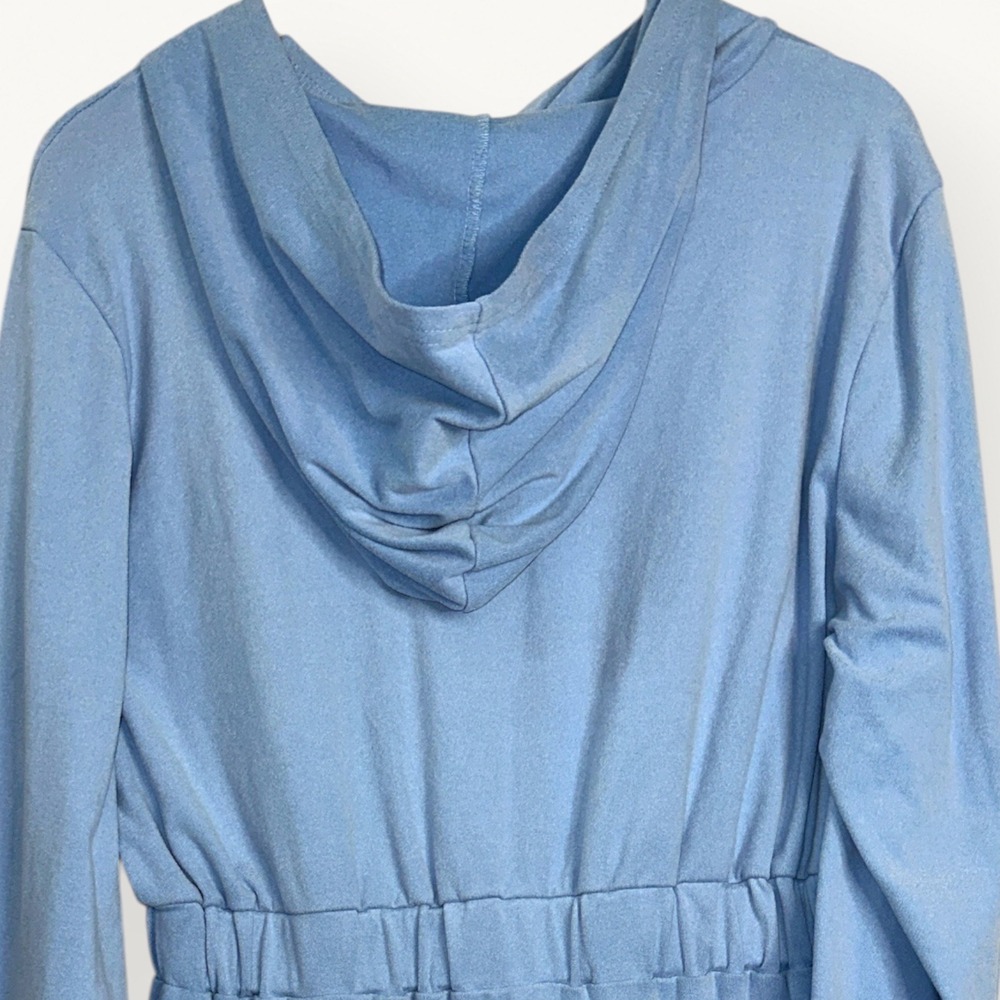 Anna-Kaci Light Blue Micro Velour Half Zip Hoodie Dress XL Drawstring Lounge - Picture 12 of 13